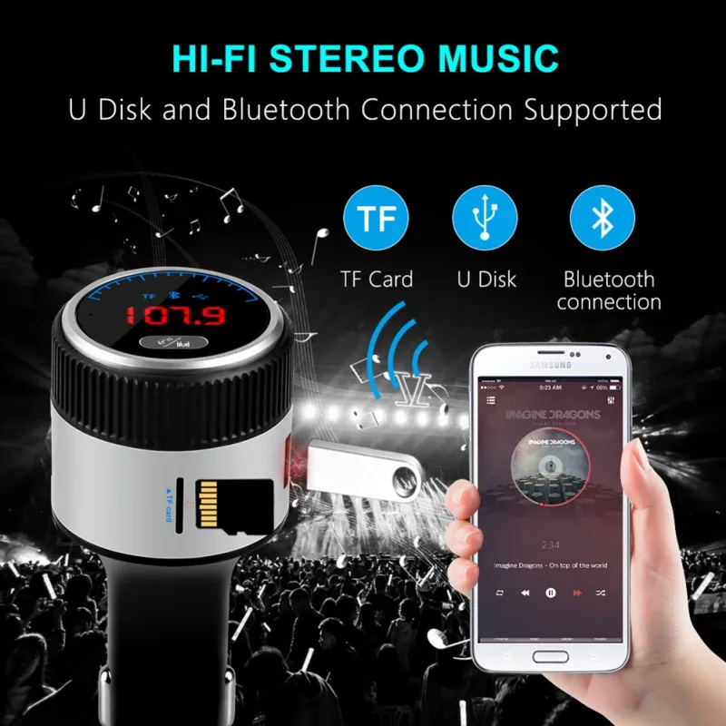 F55 автомобильный Bluetooth fm-передатчик беспроводной Bluetooth 5,0 адаптер автомобильный комплект с громкой связью QC3.0 двойной usb порт для зарядки