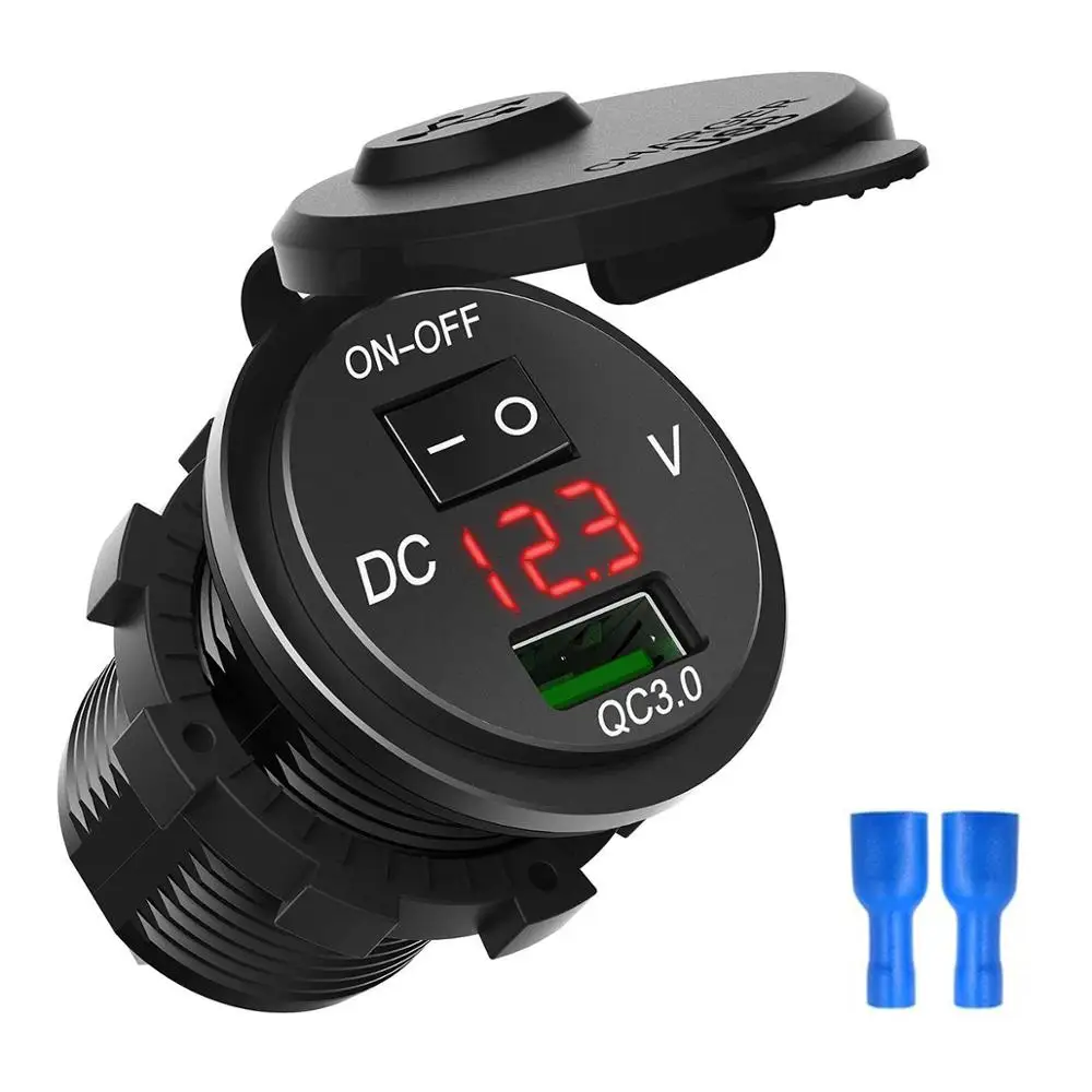 RED DC 12 V-24 V Quick Charge 3,0 зарядных порта USB для автомобиля Зарядное устройство разъем цифровой Дисплей вольтметр ВКЛ-ВЫКЛ переключатель для автомобиля морской ATV мотоцикла - Цвет: RED