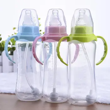

240ML Cute Baby Bottle Infant Newborn Children Learn Feeding Drinking Handle Bottle Kids Straw Juice Water Bottles Training Cup