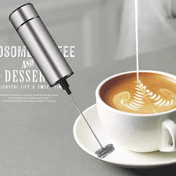 

Double Spring Whisk Head Electric Milk Frother Stainless Handheld 2-in-1 Multi-functional Milk Foamer Stainless Steel and ABS