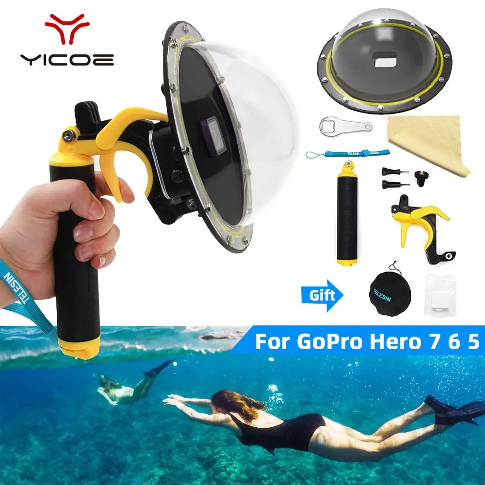 Billige Gehen Pro Dome Port Abdeckung Objektiv Haube Für GoPro Hero 7 6 5 4 3 3 + wasserdicht Fall Gehäuse Trigger Grip Dome Fotografie Zubehör