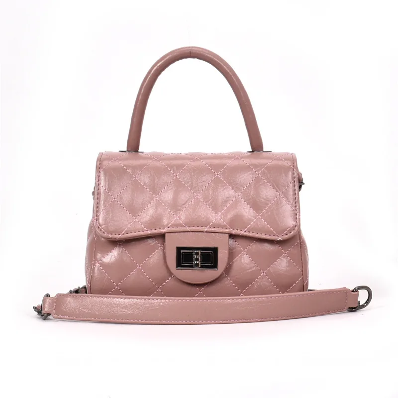 Новая модная Корейская версия яркой алмазной пряжки вместительная сумка диагональ плеча портативная женская сумка - Цвет: Розовый