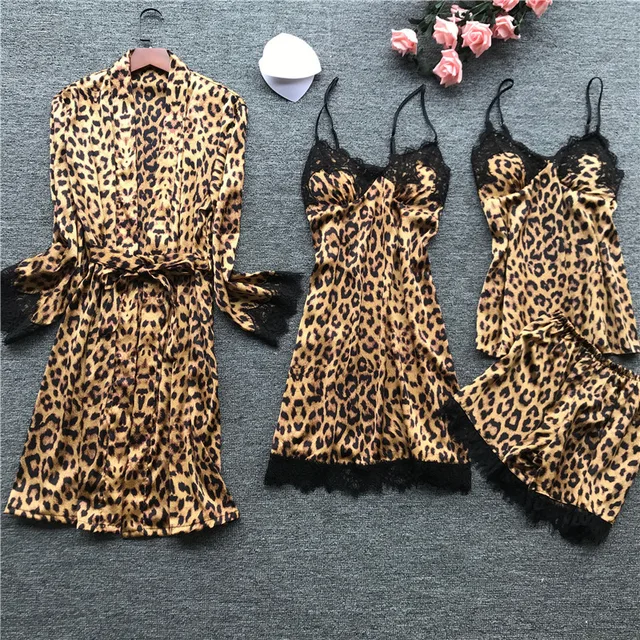 Lisacmvpnel Spring New Long Sleeve Pajamas Woman Ice Silk Fashion Leopard Print Sexy Pajama Set 5