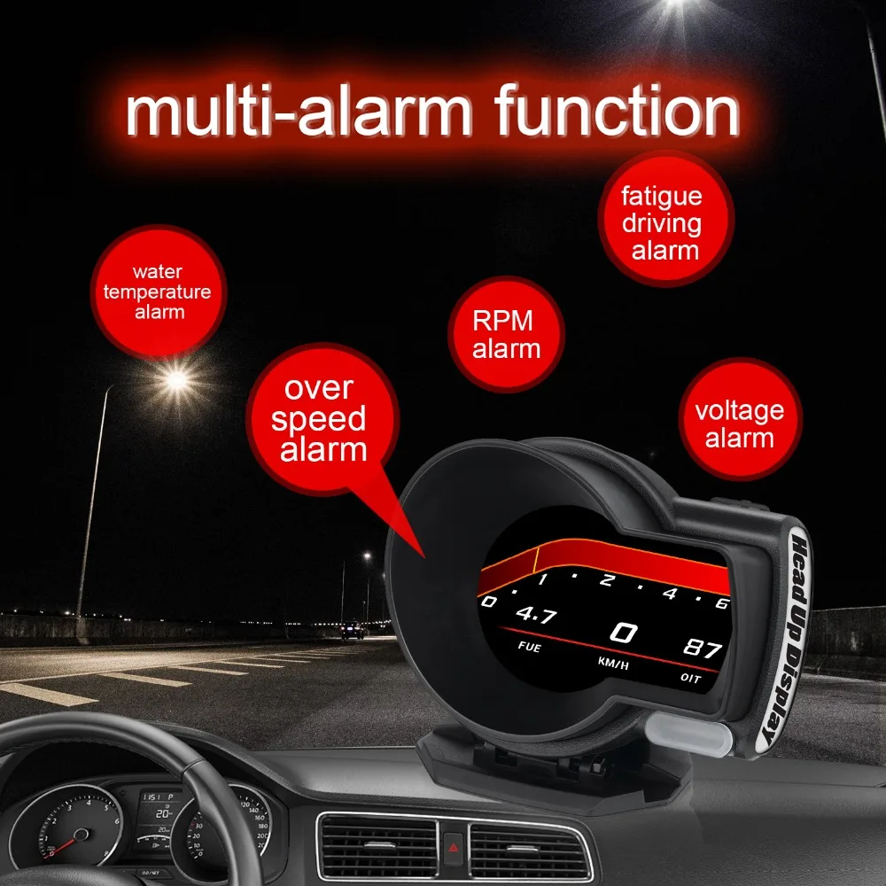 OBDHUD Car Electronics OBD2 Gauge - F8 Head-Up Display Turbine Pressure OBD Multifunctional LCD Instrument for Automobile