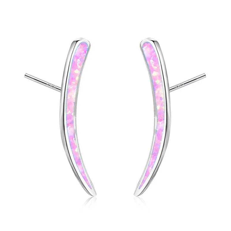 NPKDS Delicate Tiny Curved Stud Earrings Blue Fire Opal Birthstone Women Anniversary Party Wedding Jewelry Gift | Украшения и