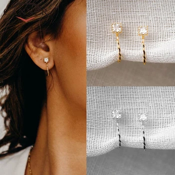 

Fashion Cute Geometric Zircon 925 Sterling Silver Stud Earrings for Women Simple Silver Gold Earings Fashion Jewelry