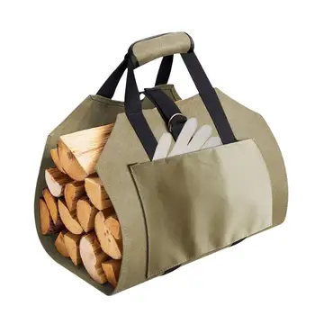 

Canvas Log Tote Bag Firewood Carrier Woodpile Rack with Storage Pocket Log Holder for Outdoors