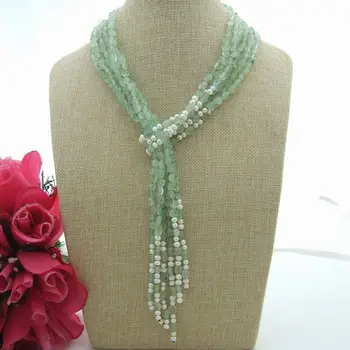 

S052201 Long 3 Strand 50" Natural Gems Stone White Pearl Necklace