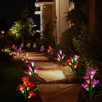 

Outdoor Artificial Lily Solar Powered Garden Light Waterproof 7 Color Change Lighting Butterfly Flower Led Fairy Light Lawn Lamp