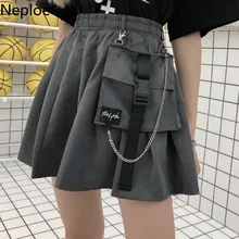 Neploe корейский консервативный Стиль Высокая талия плиссированная юбка новости дикая линия карман Femme юбки пляж выше колена мини осень 45635