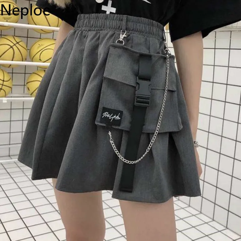  Neploe Korean Preppy Style High Waist Pleated Jupe 2020 News Wild A Line Pocket Femme Skirts Beach 