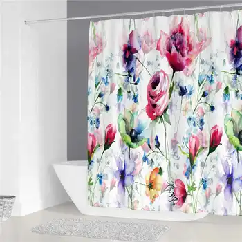 

Shower Curtains 3D Beauty Flower Printing Waterproof Bath Curtain With 12 Hooks 180*200cm New