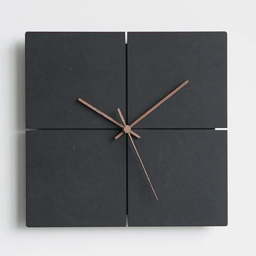 Mysterious Black 12 inch Wall Clock Modern MDF Board Artistic Square Hanging Clock Nordic Home Round Wooden Needle Clock