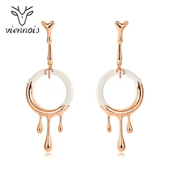 

Viennois Korean Style Popular Design Long Earrings Hollow Circle Metal Pendantes Enamel Drop Earrings for Women Fashion Jewelry