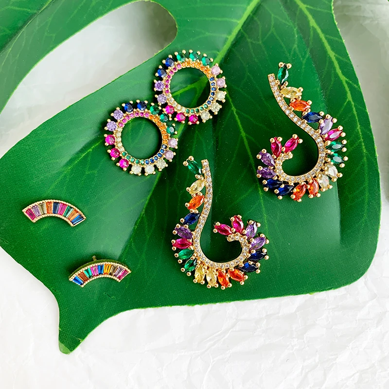 

2019 New Rainbow cactus Stud Earrings Fashion Multicolor copper CZ Zircon Small cute crystal Earrings Women girls Jewelry gift