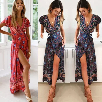 

Brand New Style Summer Women Cardigan Corset Floral Boho Long Maxi Evening Party V Neck Beach Dress