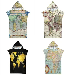 World Map Microfiber Quick-Drying Beach Towel Customizable Bath Towel Traveling Shawl Swimming Changing Bathrobe Surf Poncho