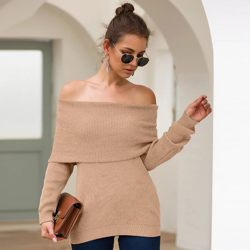 Knitted Sweater Pullover Women Autumn Winter Off Shoulder Loose Sexy Slim Women Clothes Knit Sweater Women Tops Pullover 2019 (14)