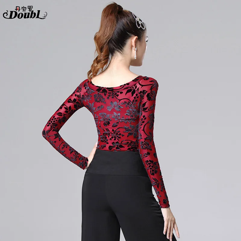 DOUBL 2020 Vogue Women's Latin Dancing Tops Wear Printing Female Adults New Ballroom Dance Long Sleeve Standard Practice Chacha