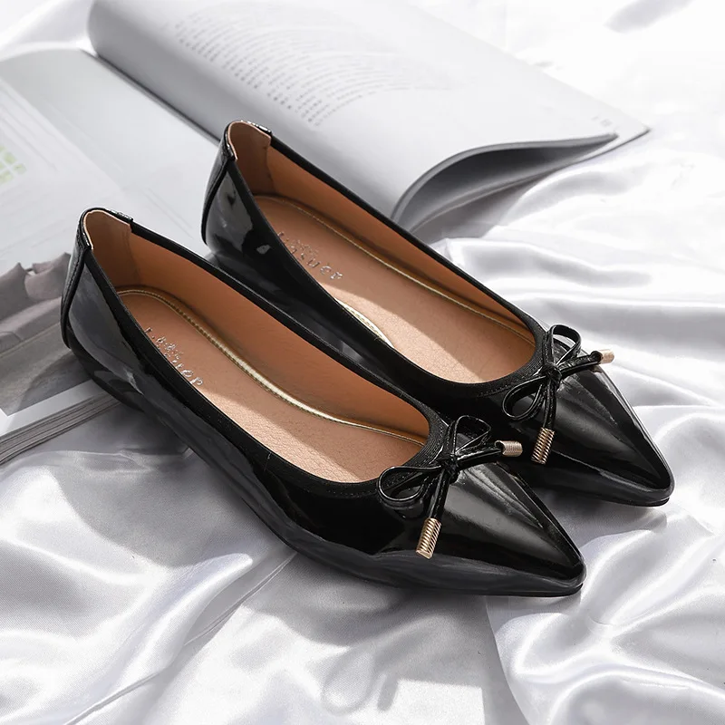 

With Fashion Basic Slip-On Pumps for Women Butterfly-knot Shallow Pointed Toe Low Heel Ladies Pumps Casual Single Shoes