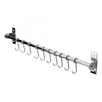 

Stainless Steel Wall Mounted Hanging Rail Storage Rack with 10 Hooks for Kitchen Bathroom Hanging Rail