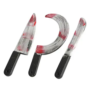 

3pcs/set Simulation Blood Halloween Decoration Horror Knife Sickle Cleaver Props 11UA