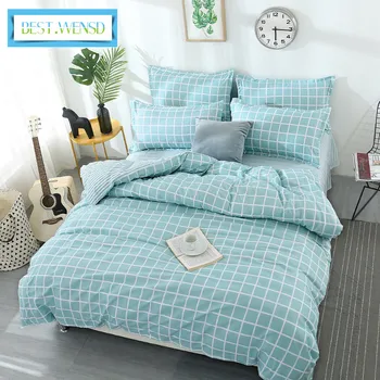

Sky blue lattice bedding duvet cover Quality Egyptian Cotton duvet sets -no fade soft comfortable kids boy girl korean bed set