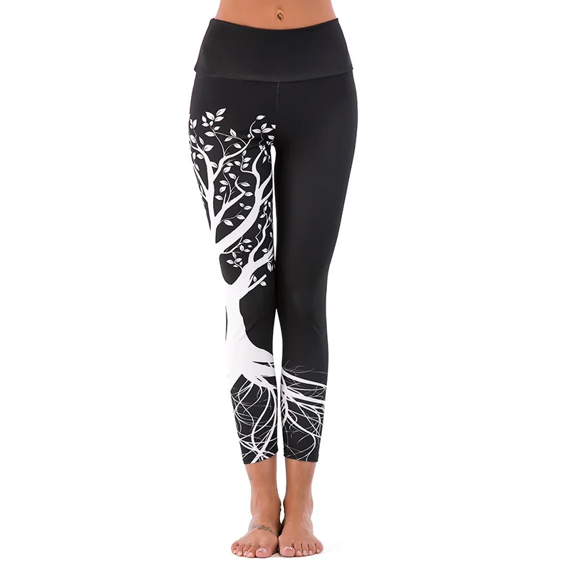

New Style Sports Leggings Women's High-waisted Dance Yoga Pants Digital Printing Elasticity Breathable Quick-Drying Trousers Eur