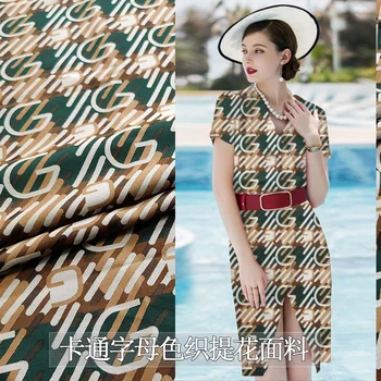 

145cm Width English Letter Print Polyester Brocade Jacquard Fabric for Woman Autumn Dress Skirt Coat Pants DIY Sewing