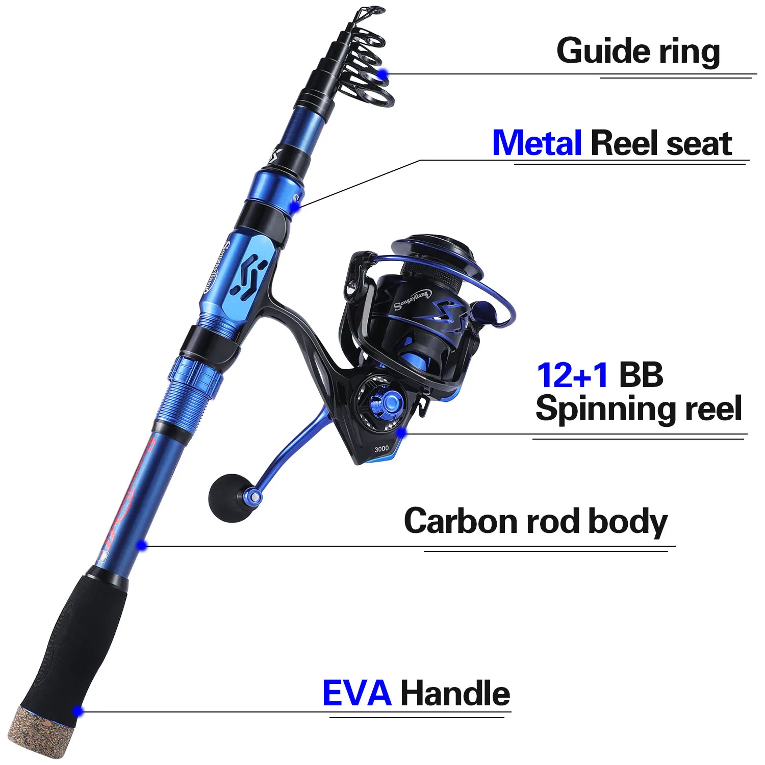 Sougayilang Fishing Rod and Reel Combo Set with Telescopic Fishing Pole  Fishing Accessories and Carrier Bag for Saltwater Freshwater-1.8M Rod 2000  Reel with Bag, Spinning Combos -  Canada