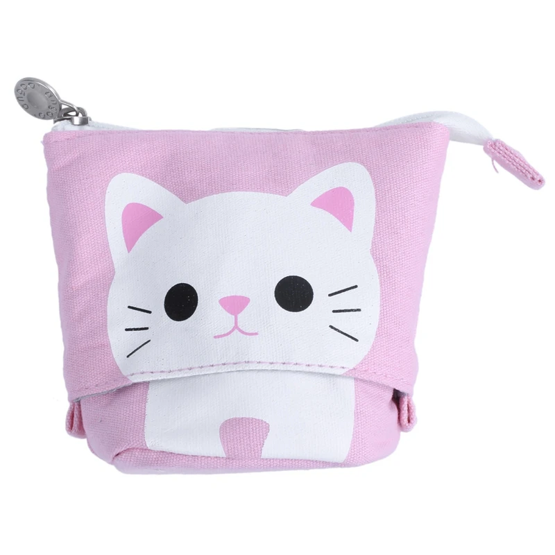 

canvas Cartoon Cute Cat Telescopic Pencil Pouch Bag Stationery Pen Case Box with Zipper Closure