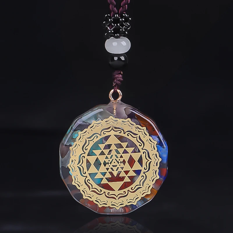 Ожерелье с подвеской Orgonite Om Symbol Sri Yantra ожерелье для женщин Священная геометрия