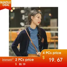 INMAN, осень, Новое поступление, трикотажный, круглый вырез, вышивка, литературный, все совпадают, темно-синий, Ретро стиль, женский кардиган