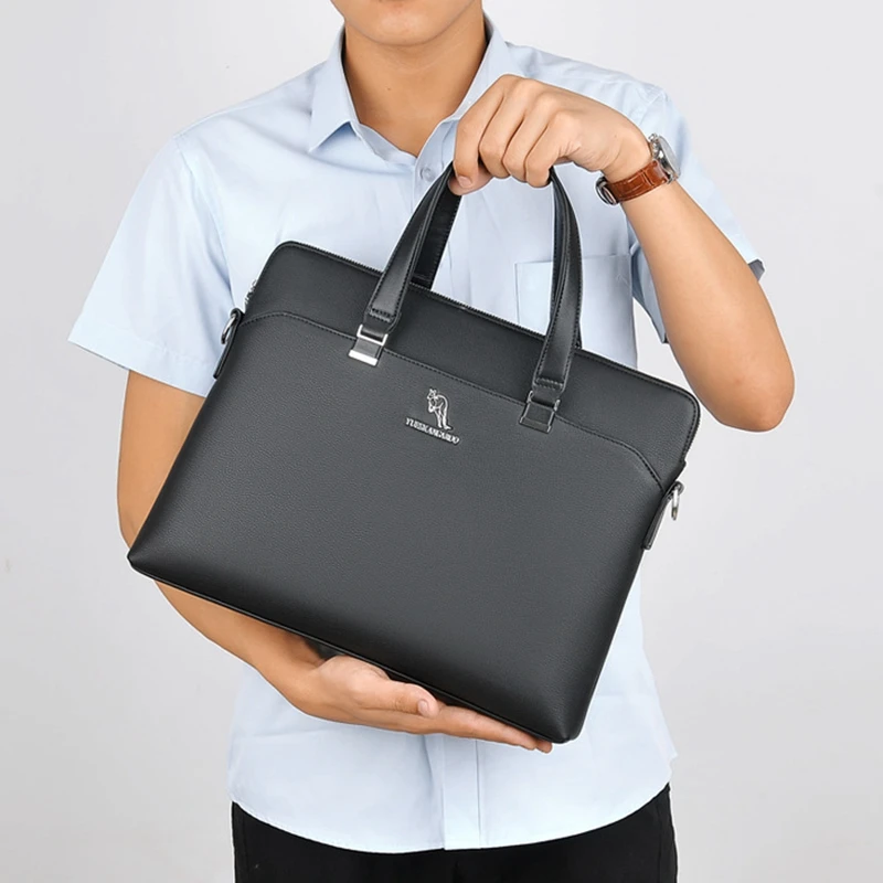 

YUESKANGAROO New Leather Men Bags High Quality Laptop Business Briefcase Handbag Male Leisure Crossbody Shoulder Messenger Bag
