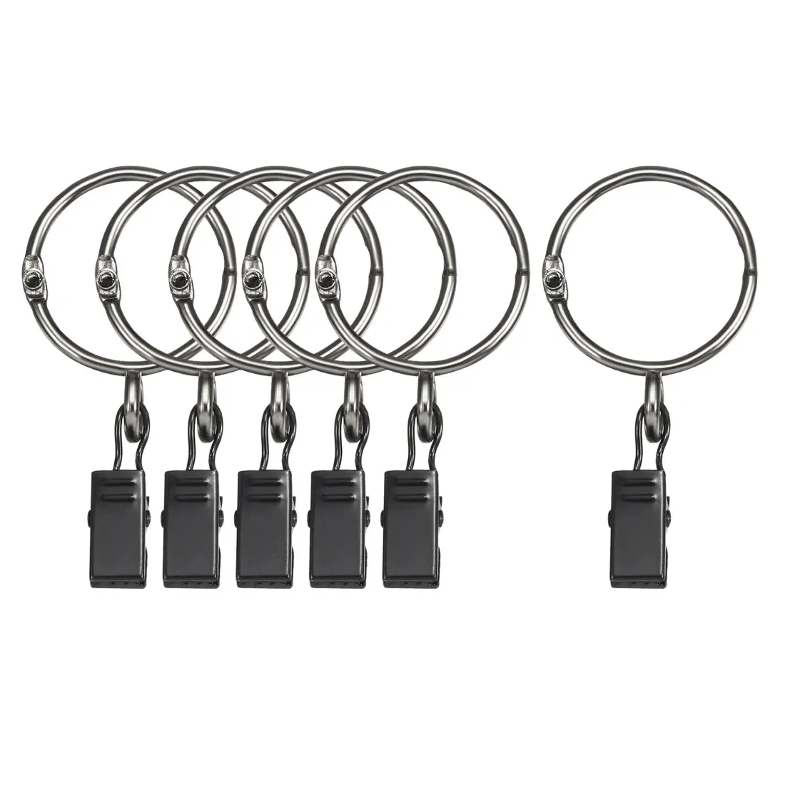 

uxcell Curtain Rings with Clips Strong Decorative Metal Drapery Shower Rustproof 1.26" Interior Diameter Black 6pcs