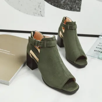 

Oversized high heels sandals women shoes woman summer ladies Side empty belt buckle fish mouth