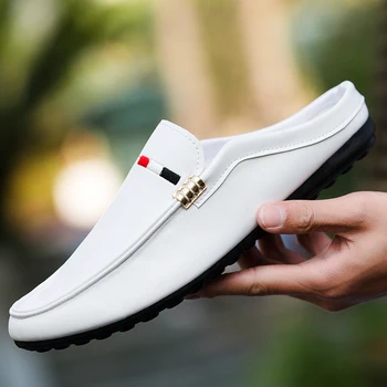 

2020 Popular Casual Slip On Shoes For Men Pu Leather Mens Casual Shoes Black White Men Half slippers Non-Slip Flats Shoes Mens