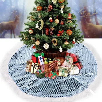 

Sequins Christmas Tree Skirt With Invisible Nylon Clasp Reusable Tree Skirt Soft Plush Xmas Tree Decorative Mat Holiday Decor #