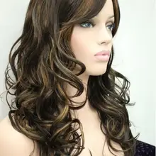 Парик женский синтетический парик длинный прямой слоистая прическа коричневый с светлыми выделениями полный парик