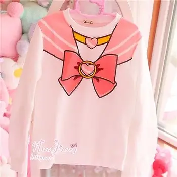 

Women Sweatshirt Cosplay Sailor Moon Action Figure Printed Tsukino Usagi Sweat Lolita Pullover Hoodies Pink Fleece Coat Costumes