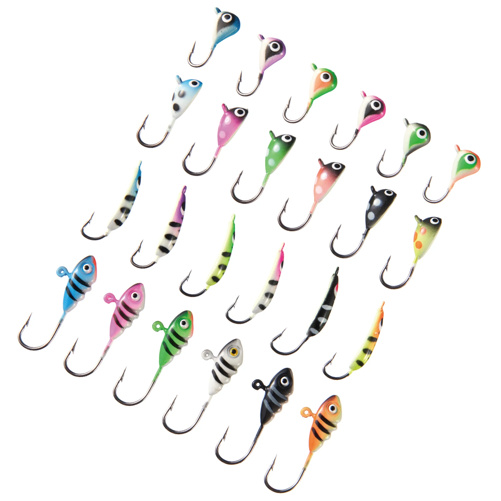  BASSDASH Ice Fishing Lure Kit Glowing Paint Jigs For Winter  Ice Jigging Crappie Sunfish Perch Walleye Pike