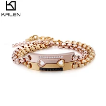 Позолоченный браслет в форме сердца для женщин, нержавеющая сталь, персонализированный двухслойный браслет-цепочка для женщин