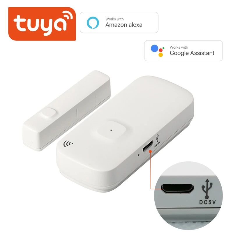 Tuya Door sensor with battery recharge port wireless Magnetic window detector Magnet switch open alarm smart life AlexaGoogle door window sensor