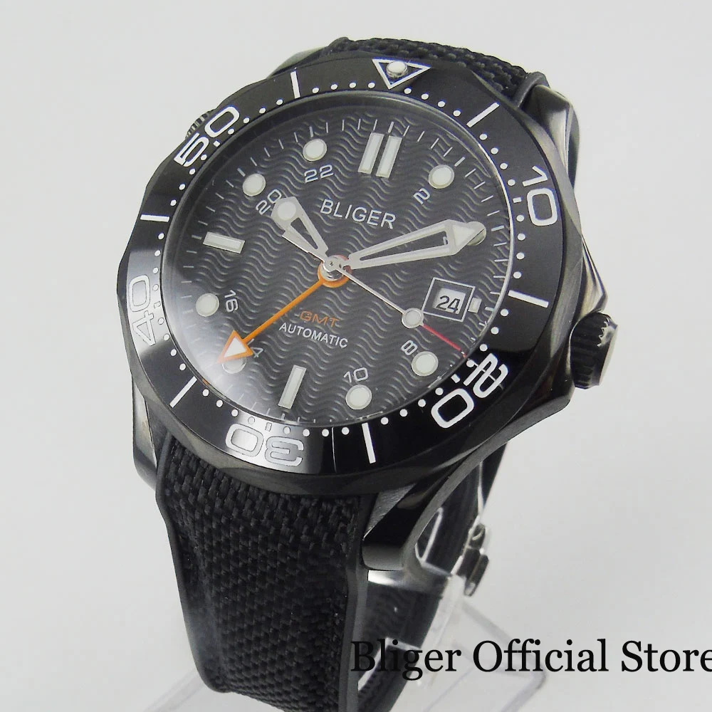 BLIGER сапфир PVD покрытием чехол вращающийся ободок GMT MINGZHU Move для мужчин t 41 мм с