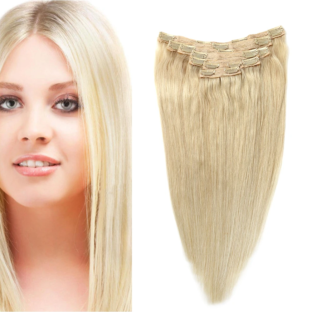 Sindra индийские прямые волосы Реми клип в человеческих волос для наращивания блонд цвет #60 полный набор 7 шт./компл. 90 г 120 г