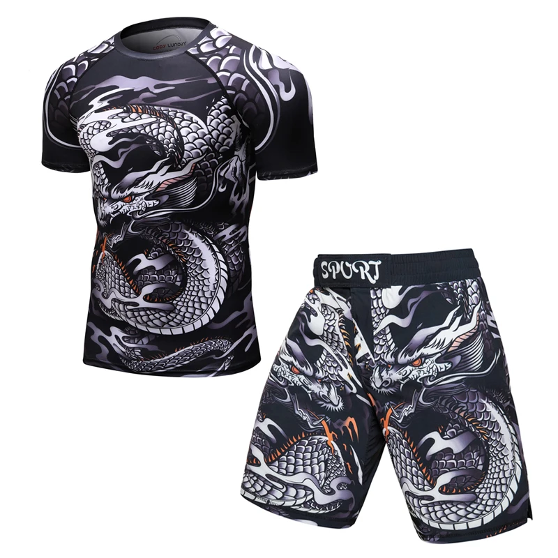Мужской UFC MMA набор для тренировки сжатия Мужская футболка с длинным рукавом BJJ фитнес колготки Рашгард футболка+ брюки мужские наборы для бега