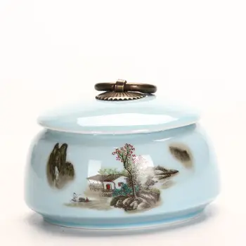 

Retro Celadon Ceramic Tea Jars Elegant Porcelain Travel Storage Sealed Tea Box Cans Kitchen Jars Cookie Coffee Canister Tea Tank
