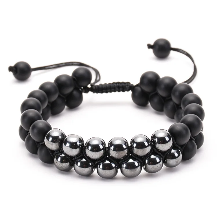 Two Kinds Natural Stone Mixed Beads Matte Onxy Wraped Hematite Double Row Women Men Couple Charms Dainty Bracelet | Украшения и