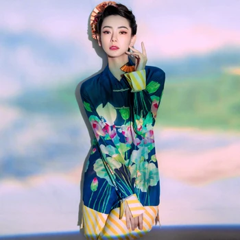 

Gedivoen Autumn Elegant Short Dress Women Long Sleeve Multicolor Cartoon Floral Print Dress Fashion Designer Party Mini Dresses