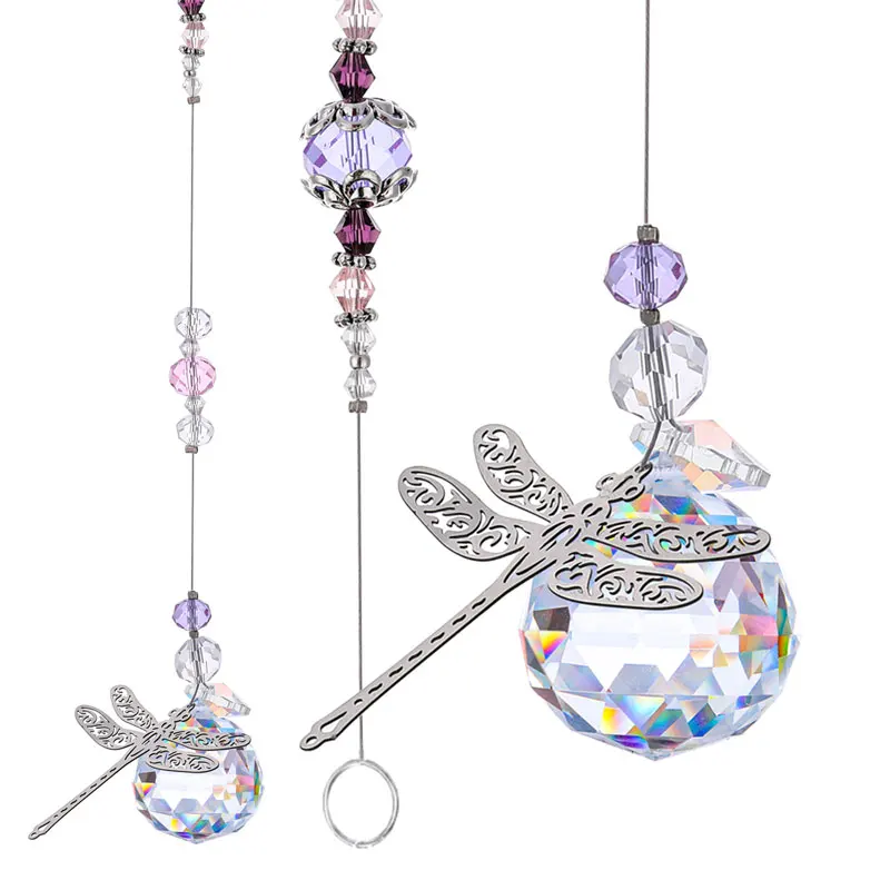 H&D 2pcs 30mm Crystal Ball Prisms Butterfly Dragonfly Suncatchers Window Hanging Ornament Rainbow Maker for Home,Garden Decor